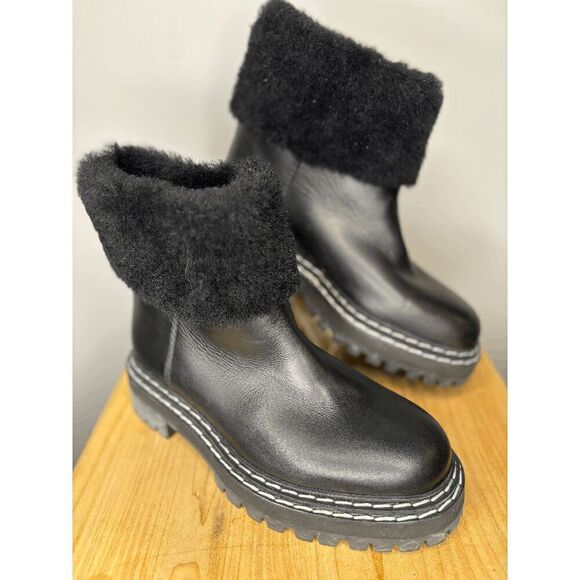 Proenza Schouler Women's Chunky Heel CA/SH Shearling Booties Black Size 6.5 NWOB - Picture 2 of 8